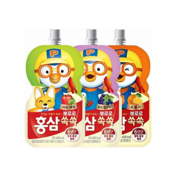 Nước Hồng Sâm Trẻ Em Pororo Paldo 10 gói (vị cam, táo, nho)