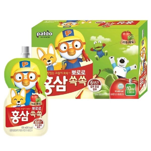 Nước Hồng Sâm Trẻ Em Pororo Paldo 10 gói (vị cam, táo, nho) - Hình ảnh 4